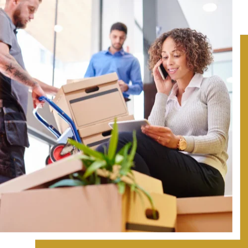 A corporate woman getting ready for relocation